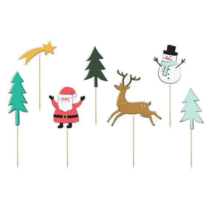 PartyDeco Cake Toppers Merry Xmas Set/7
