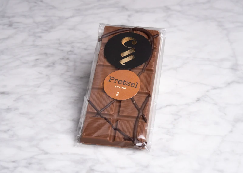 Gevulde chocoladereep: Pretzel - melkchocolade
