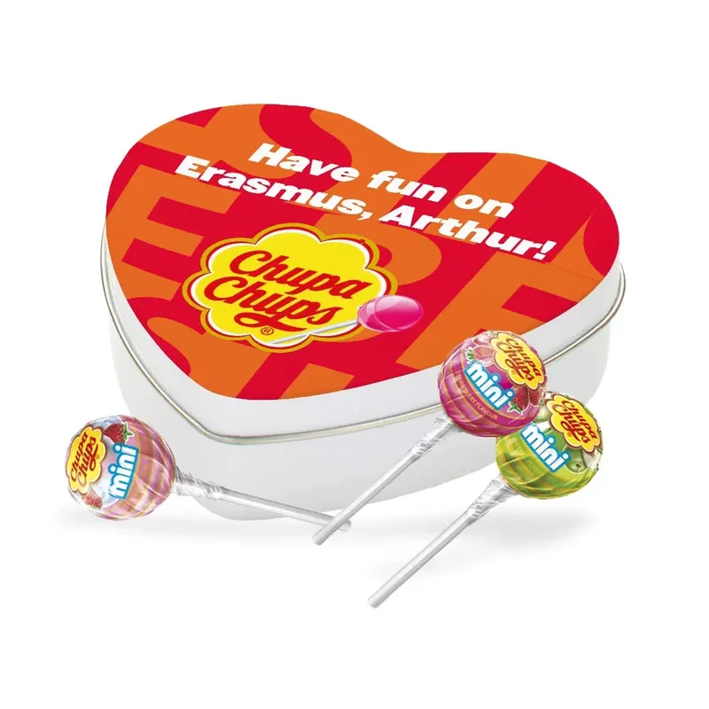 Chupa Chups Best of Mini Candy - gepersonaliseerd cadeau - tinnen hartje met eigen opdruk - 90g