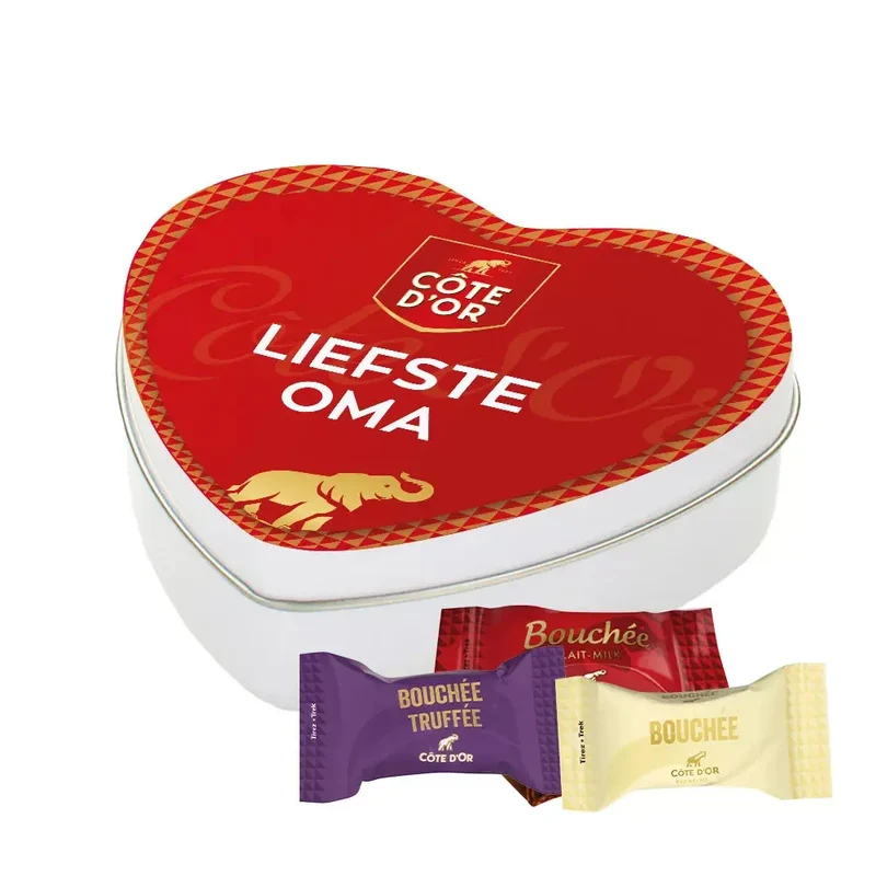 Côte d’Or Bouchée Mix - gepersonaliseerd cadeau - tinnen hartje met eigen opdruk - 91g