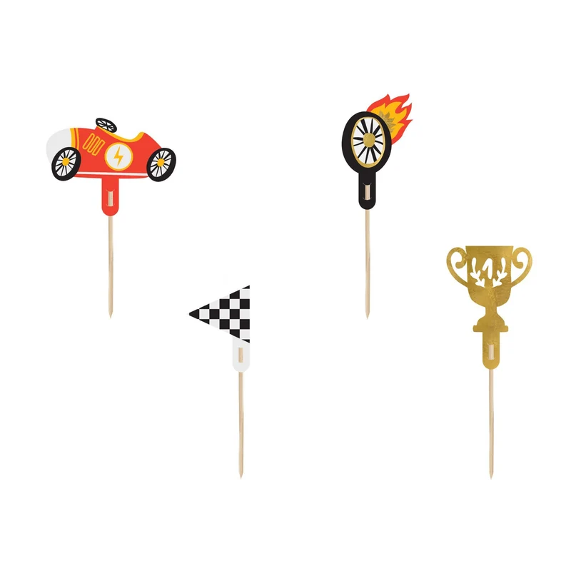 PartyDeco Cupcake Toppers Auto's 12cm pk/4