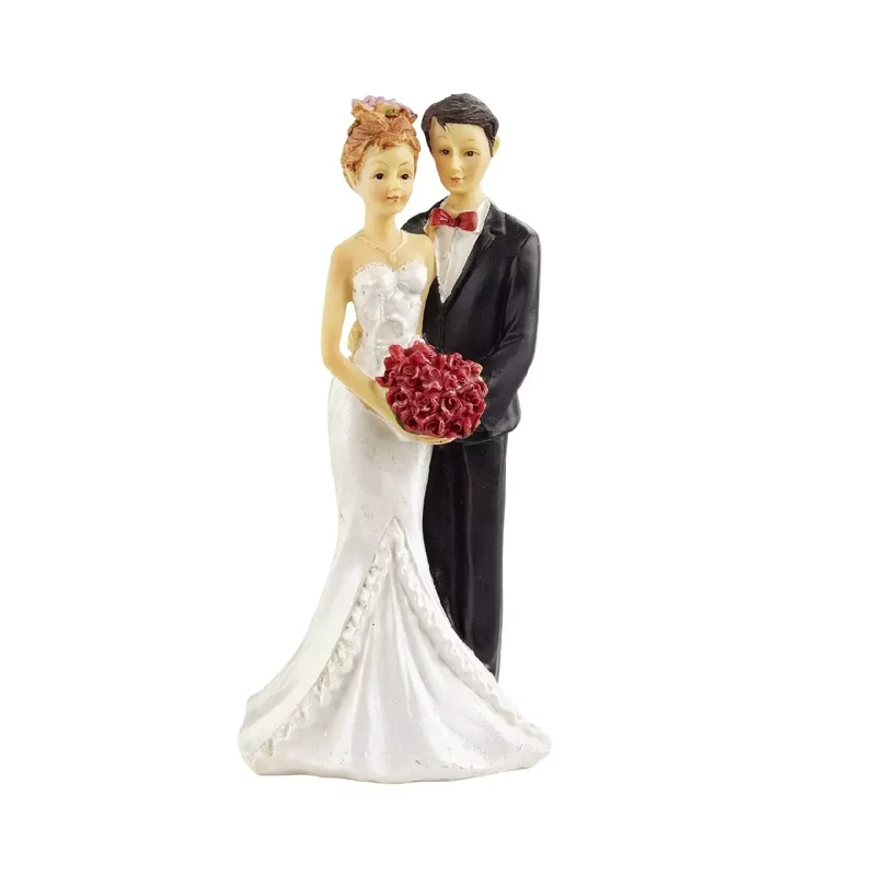 Taarttopper Bruidspaar met Boeket Polystone 16cm