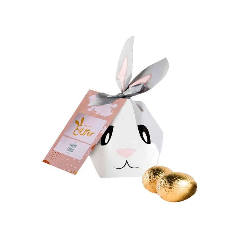 Paashaas Chocoladezakje – Gouden Chocolade-eitjes in Bunny Verpakking