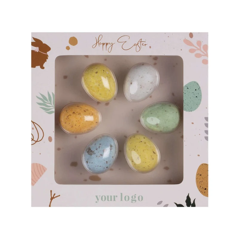Freckled Eggs Chocoladeset (6 stuks) – Kleurrijke Paaseitjes met Notenvulling