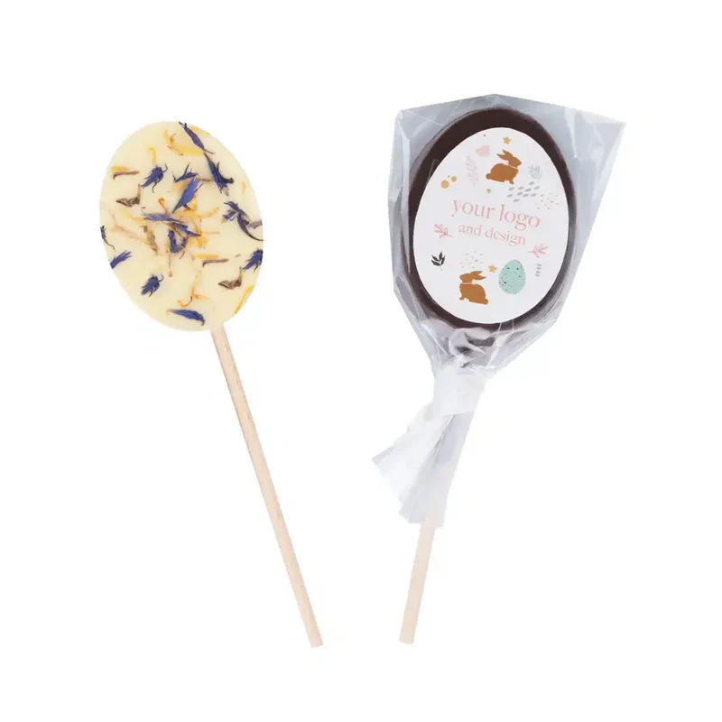 Chocolade Lolly Paasei Plus 25 g – Luxe Chocolade Lolly met Bloemen en Noten