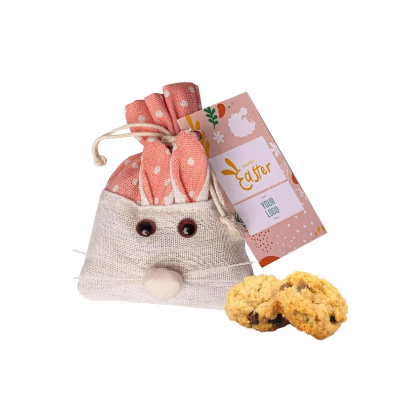Roze konijntje – Havermoutkoekjes met Chocoladestukjes in Speelse Paasverpakking
