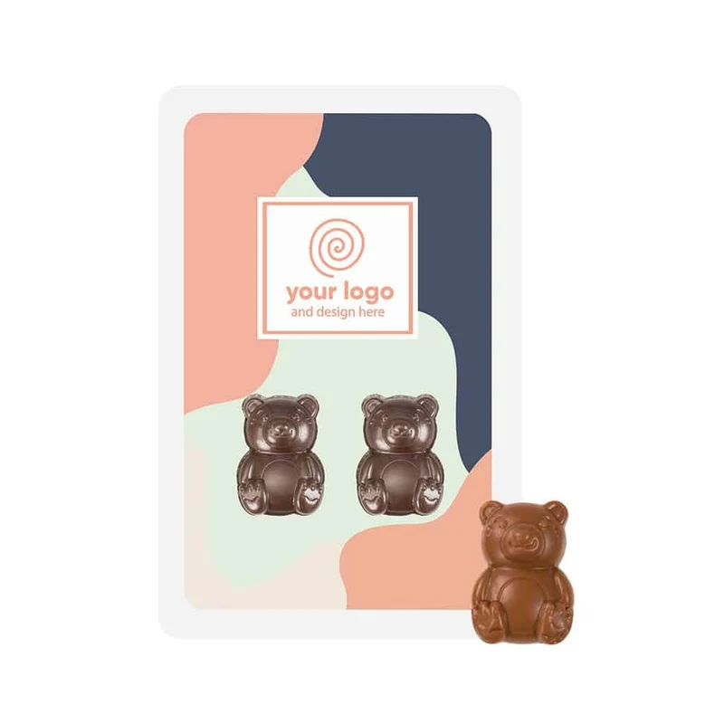 Promo Card Two Teddy Bears – Kleine Chocolade Knuffels in Jouw Design