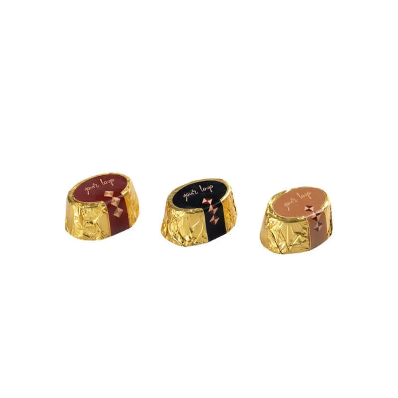 Praline Ellipse Logo – Elegante Ellipsvormige Praline met Stickerbedrukking