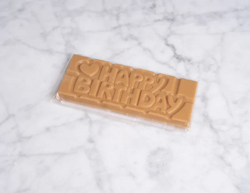 Chocoladereep met quote: Happy Birthday - gold chocolade 45g