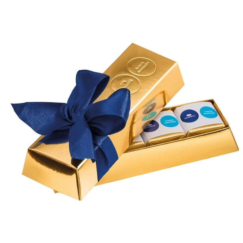 Maxi Ounce – Gouden Cadeaureep met Vier Luxe Chocolaatjes