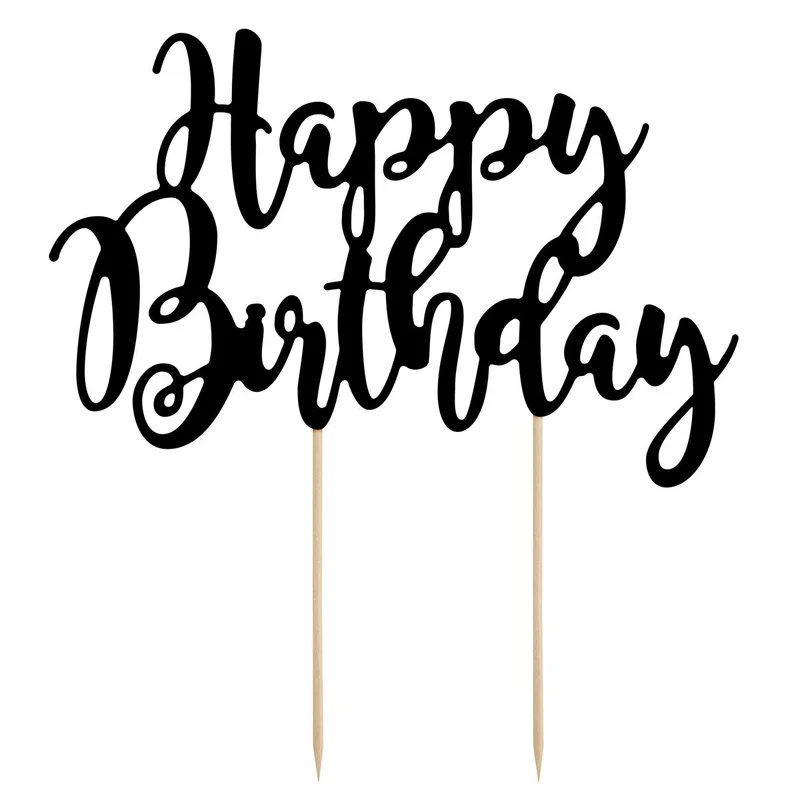 Partydeco | Happy birthday Zwart Cake topper