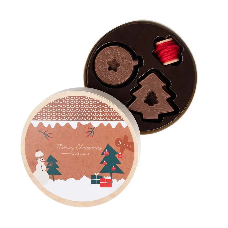 Set Chocolade Christmas Tree Charms in Houten Doos