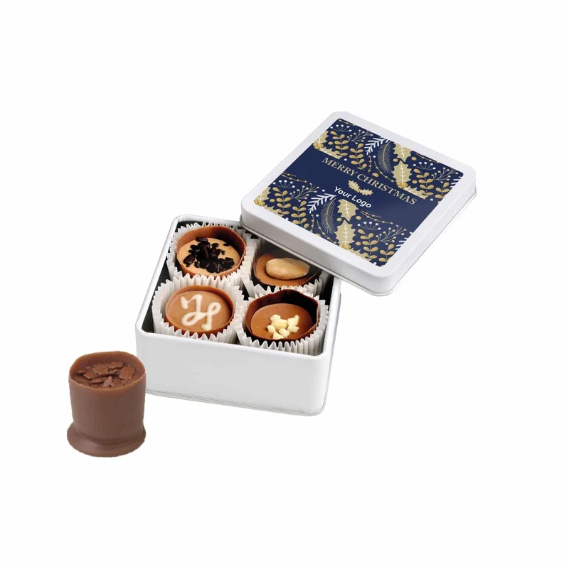Luxe Chocolate Cups Box – Belgisch Kerstgeschenk in Blik