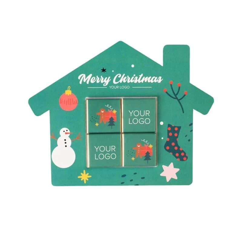 Kerst Chocolade Set in Huisvormige Kaart – Een Feestelijk Cadeau dat Warmte Brengt