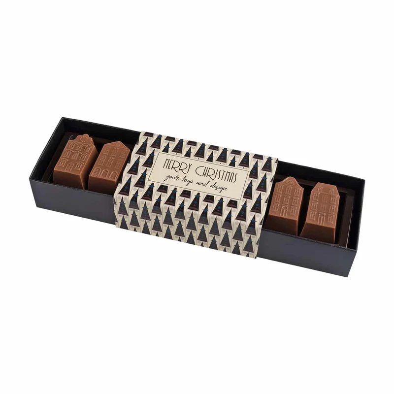 Pralines Delightful Tenement Houses 6 pcs – Chocoladehuisjes in Feestelijke Cadeaudoos