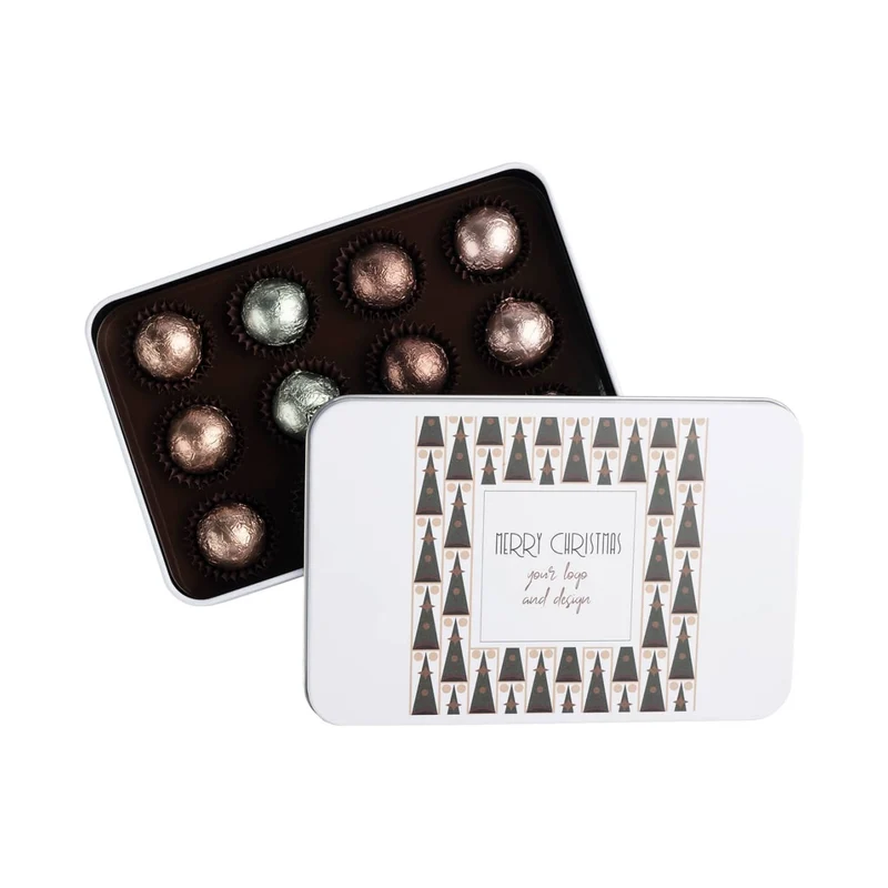 Sweet Sphere Pralines in Tin 12 pcs – Luxe Pralineselectie in Herbruikbaar Cadeaublik