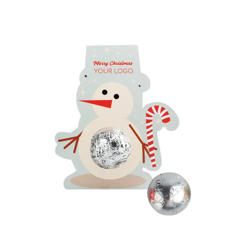 Praline Sweet Sphere Holder – Feestelijke Praline in Sneeuwman Kaart