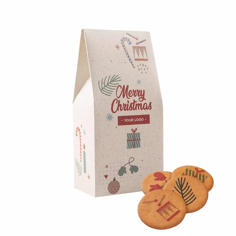Koekjes met logo – feestelijke cadeauzak (7 stuks)