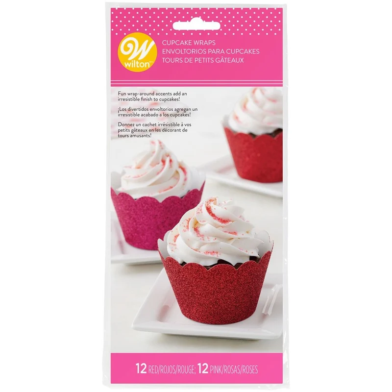 Wilton Cupcake Wrappers Glitter Red & Pink pk/24