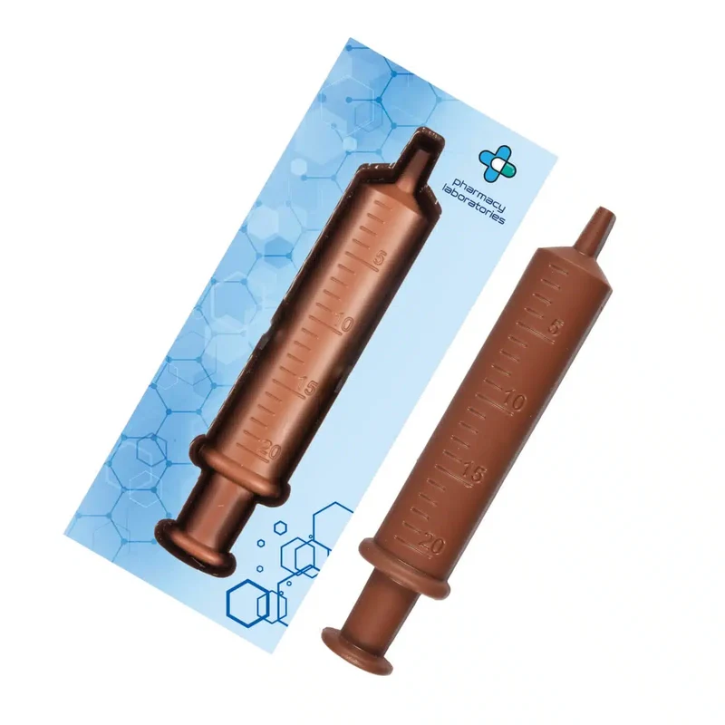 Chocolade injectienaald in eigen verpakking