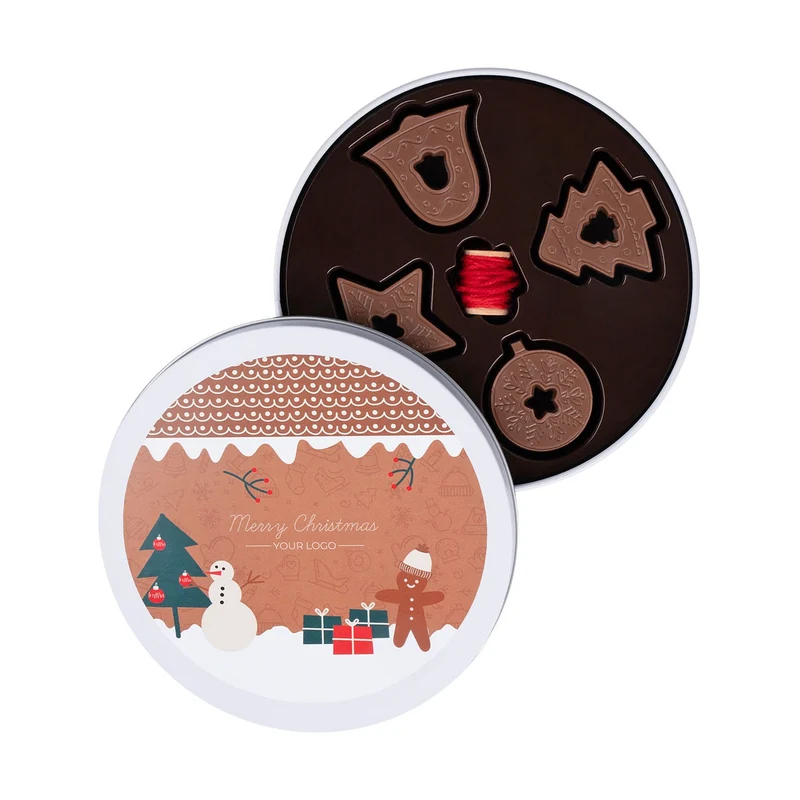 Set Chocolade Christmas Tree Charms in Blik