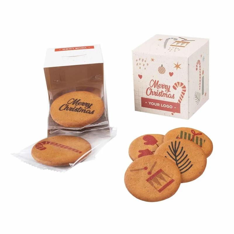 Koekjes met logo – feestelijke geschenkdoos (6 stuks)