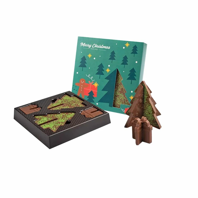 Chocolade kerstboom puzzel 3D in eigen verpakking