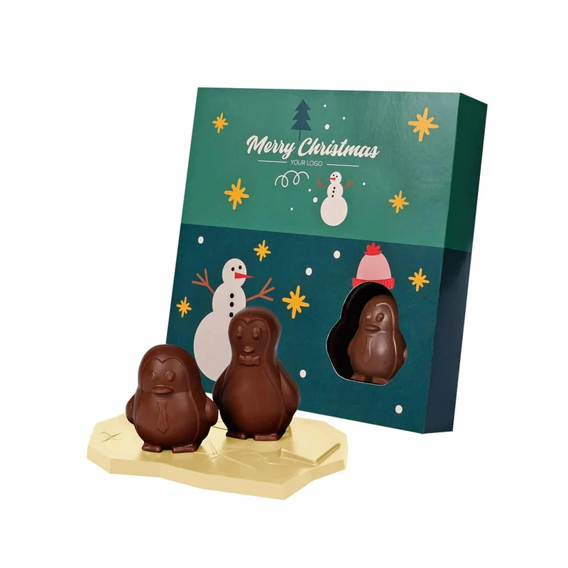 Chocolade pinguïns op ijsschots 3D in eigen verpakking