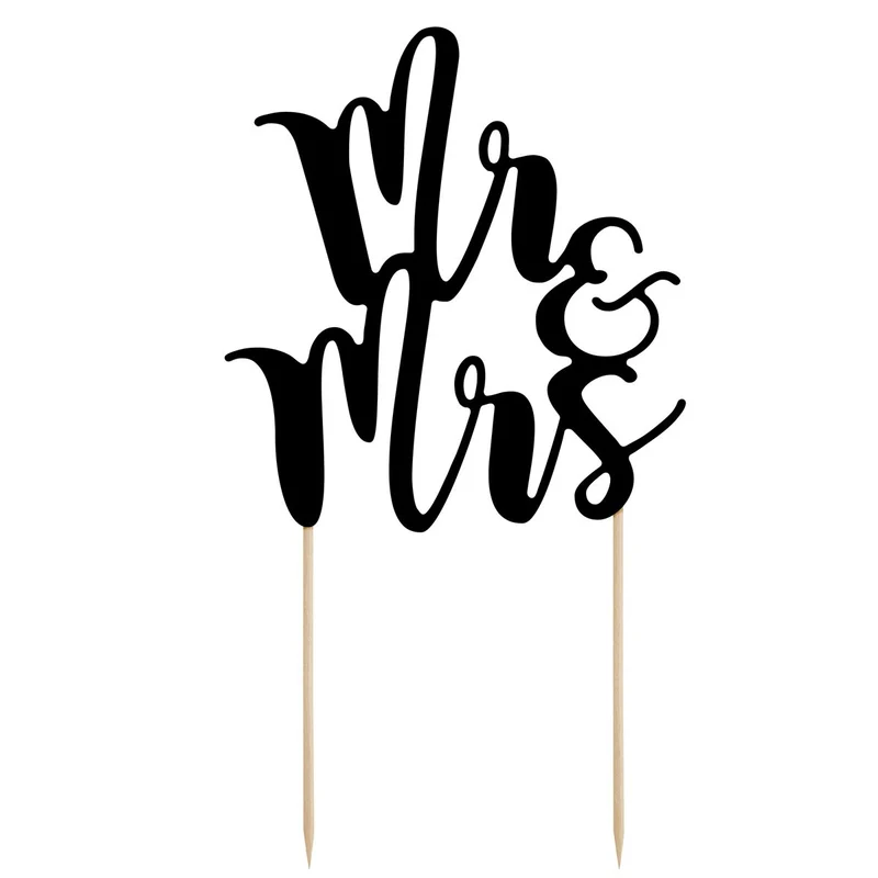 PartyDeco Cake Topper Mr & Mrs Zwart