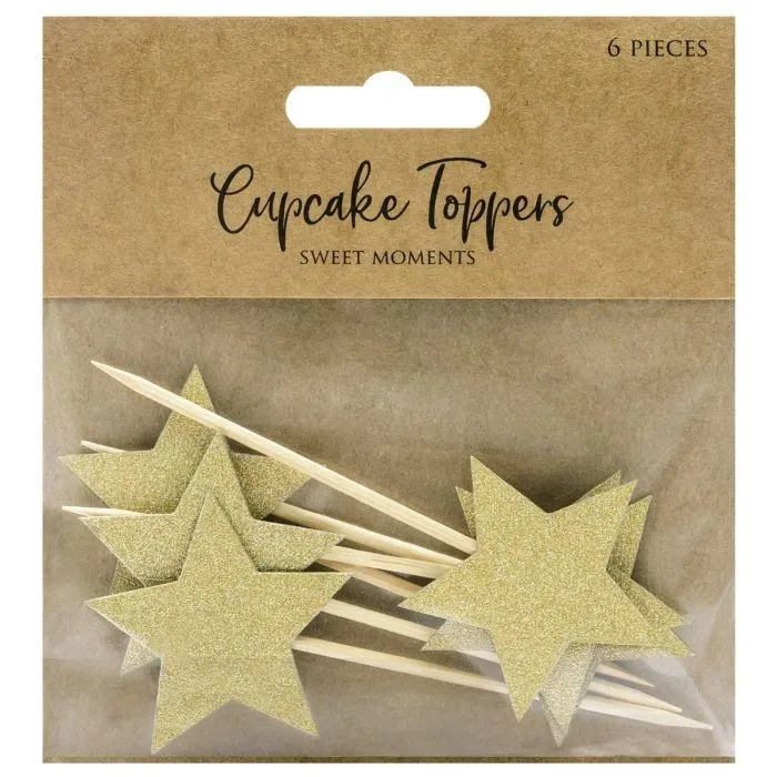 PartyDeco Cupcake Toppers Sterren Goud Set/6