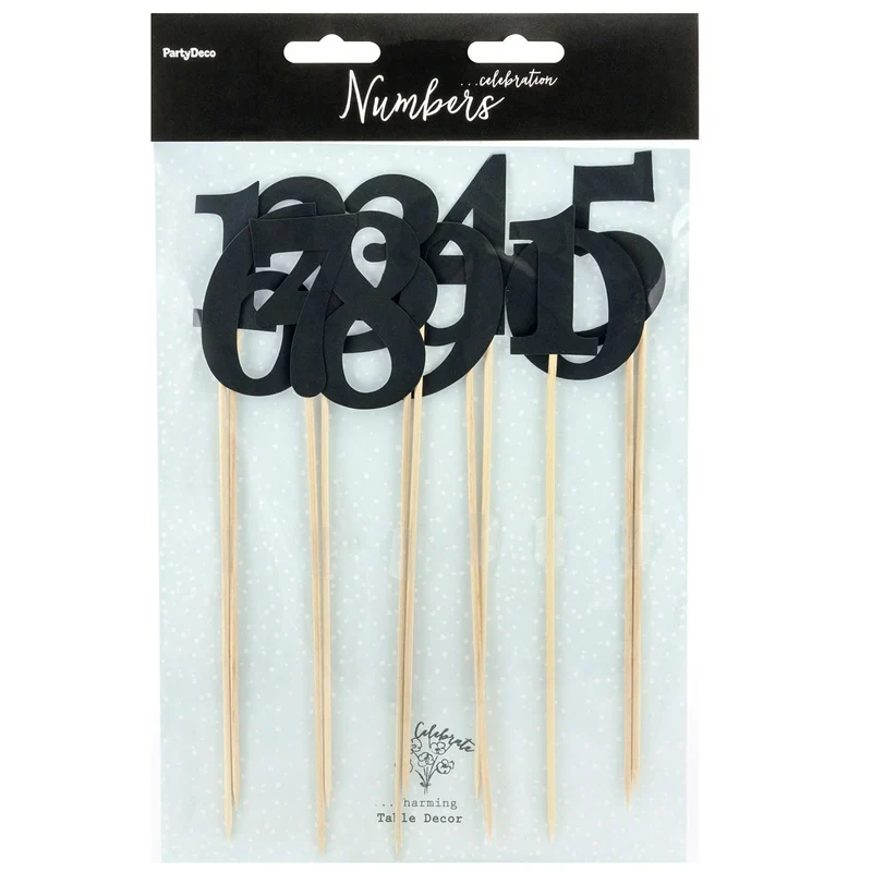PartyDeco Cake Toppers Tafelnummers Zwart Set/11